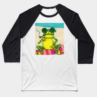 Fancy Frog With a Pipe At The Beach Baseball T-Shirt